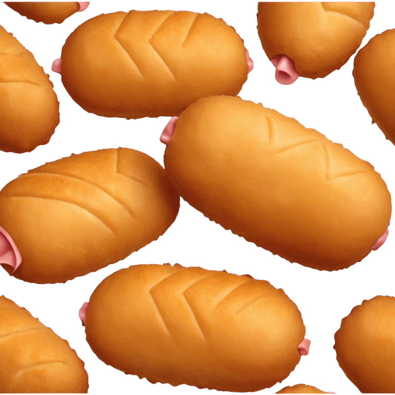 Cinematic Realistic Croquetas Dish Emoji, showcasing crispy, creamy croquettes filled with ham or chicken rendered with lifelike textures and appetizing, dynamic lighting. emoji