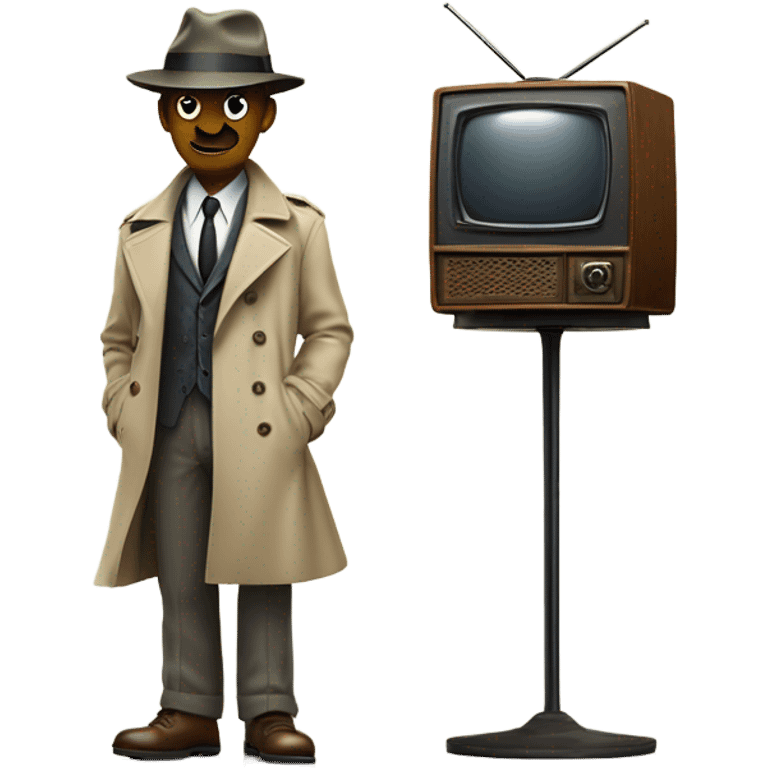 white detective standing in anticipation behind a vintage TV set emoji