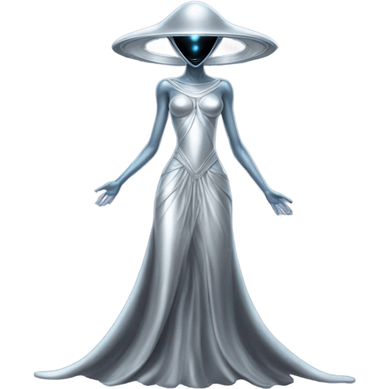 alien Pleiadian female in silver dress, full figure emoji