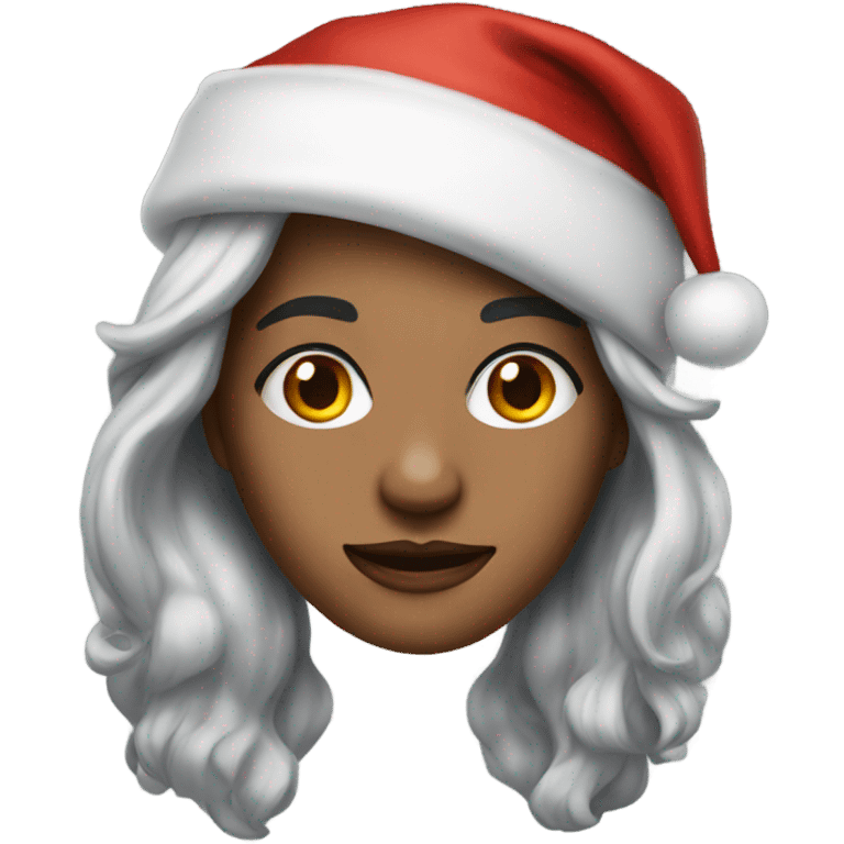 realistic portrait of woman with silver hair and  with Santa cap emoji