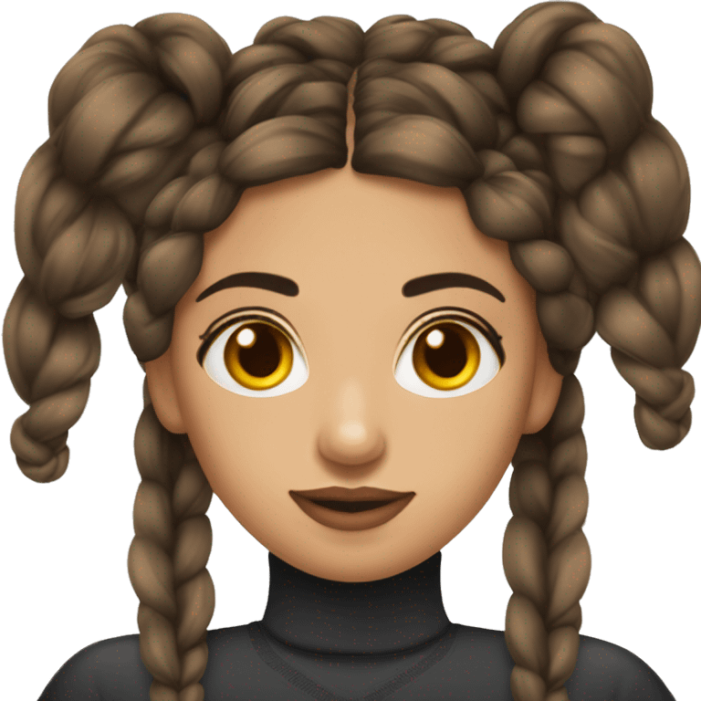 Mujer morena cabello largo con trenzas y maquillaje emoji