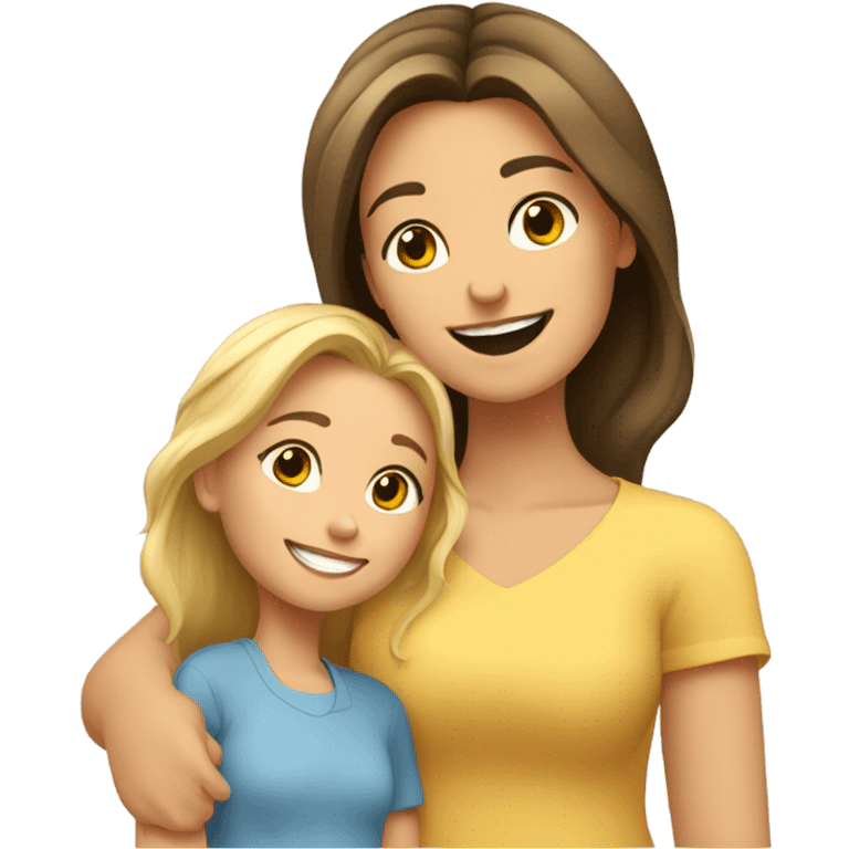 Blonde mom and brunette daughter love emoji