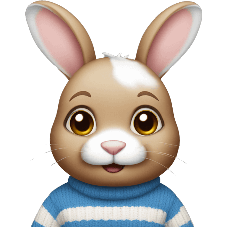 Cute rabbit with brown, blue, white stripe sweater emoji