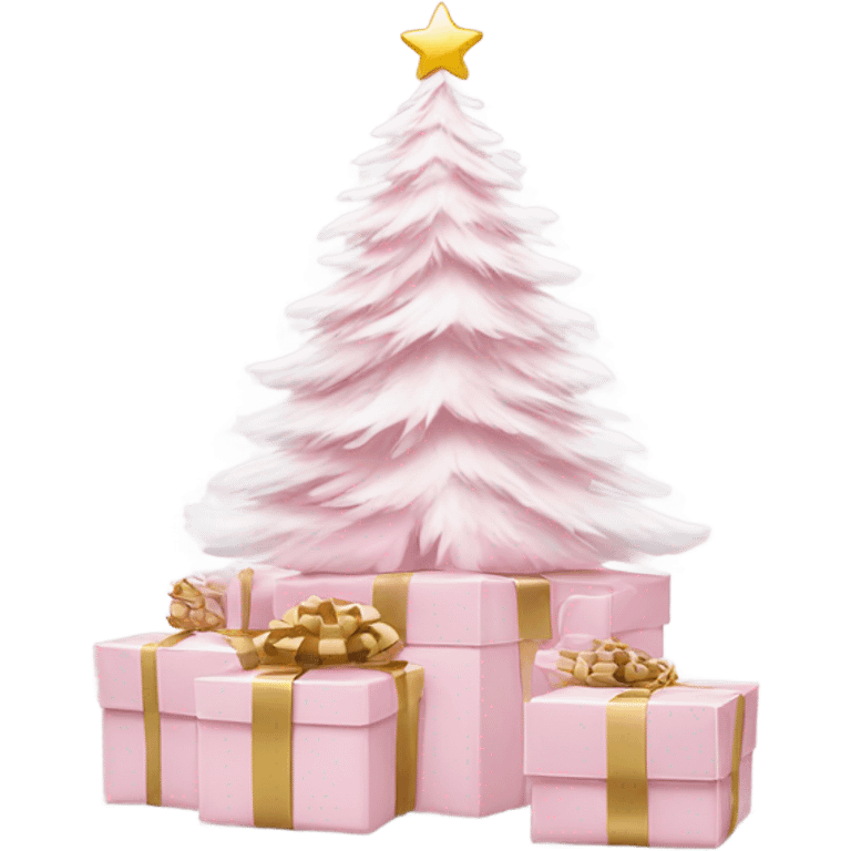 Light pink Christmas gifts under a white Christmas tree  emoji