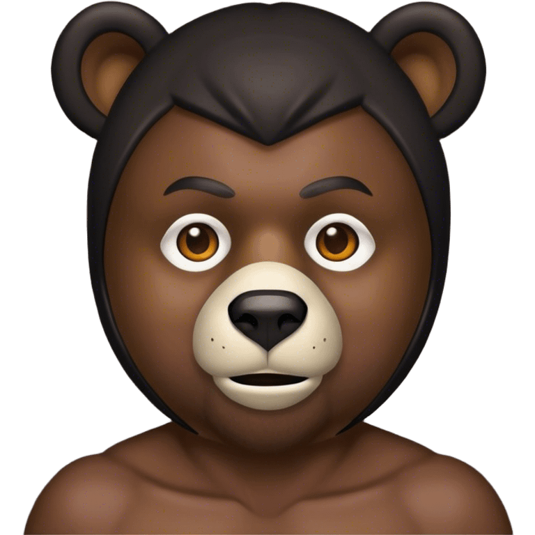 dark skinned black man with short hair with a bear mask emoji