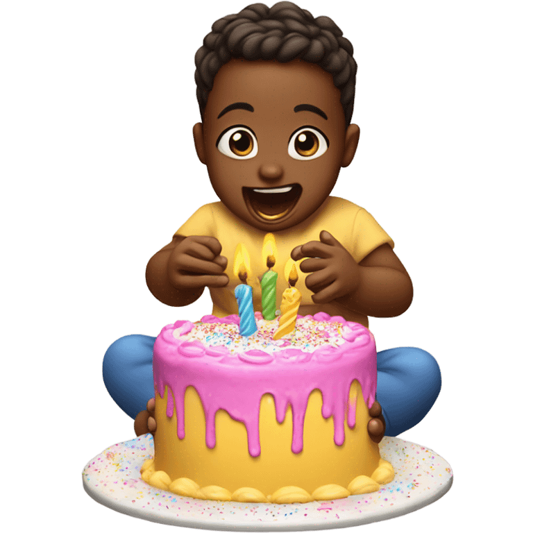 Baby eating birthday cake emoji