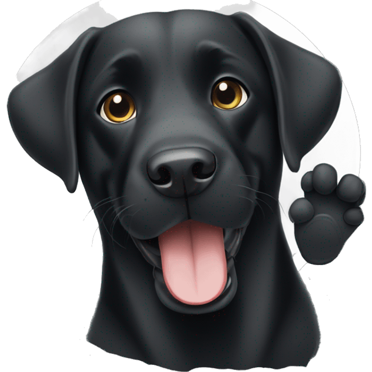 a black labrador, waving with one paw, comicstyle emoji