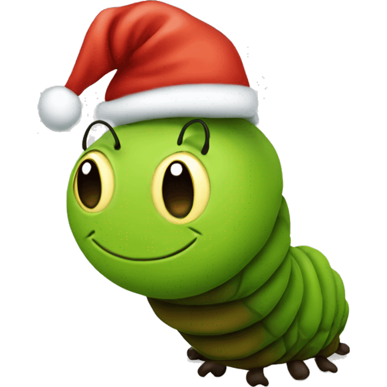 A caterpillar with a Santa hat emoji