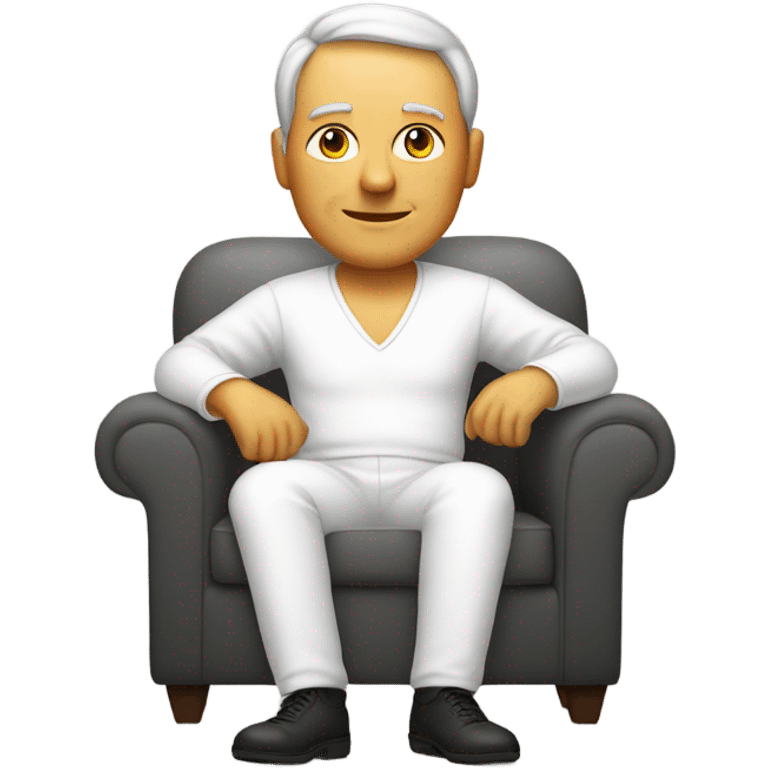 white and white outfit middle age person sitting in sofa emoji