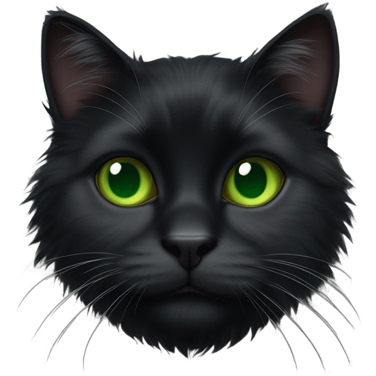 black fluffy cat with green eyes really fluffy emoji