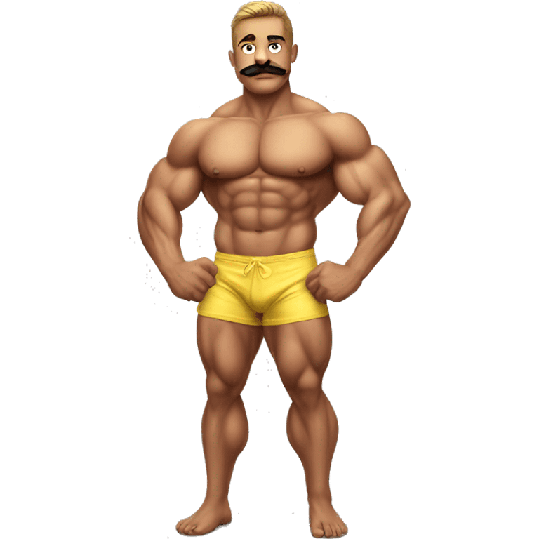 Muscular gay bodybuilder with mustache bikini realistic emoji