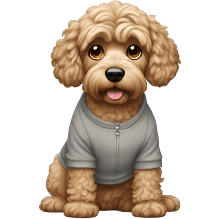 tan cockapoo dog wearing a grey sweatshirt emoji