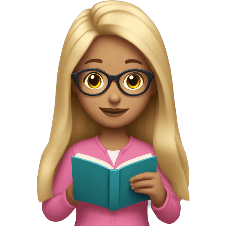 Girl with long blonde hair and glasses reading a pink book emoji