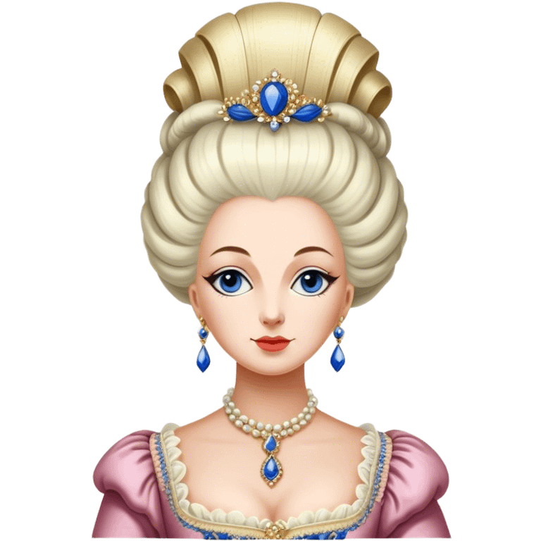 Cinematic Realistic Marie Antoinette Portrait Emoji, depicted as an opulent royal figure with elegant attire and a graceful poised expression, rendered with rich textures and soft lavish lighting that captures her historical allure. emoji