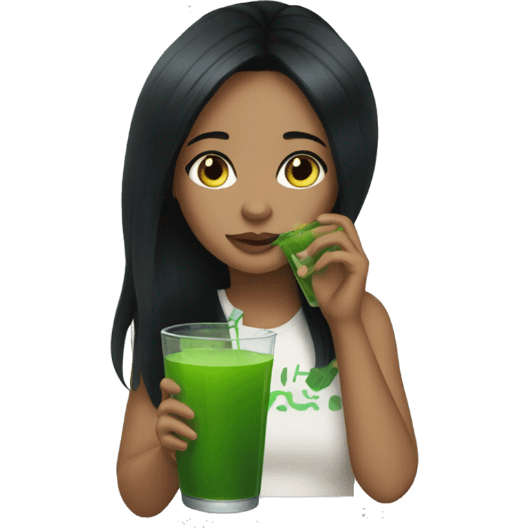 Girl with a black hair drinking green juice  emoji