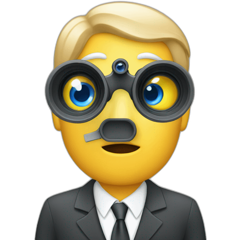 a white business man in tie looking through a long binocular emoji