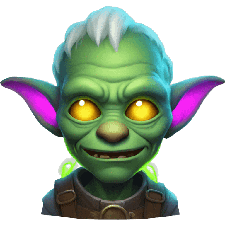 goblin with glowing neon emoji