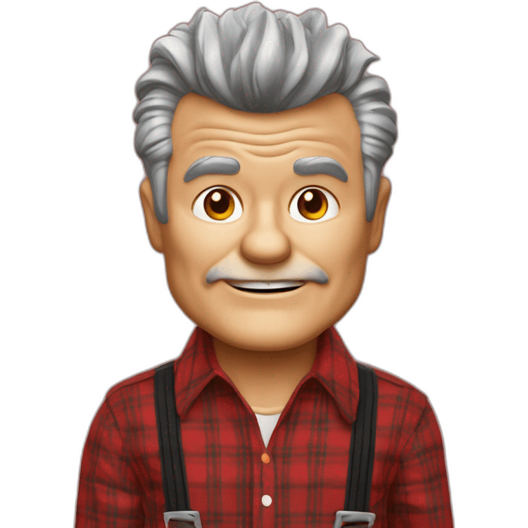 fred willard old skinny spiked hair red plaid shirt with suspenders emoji