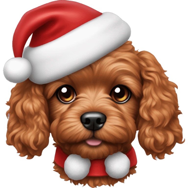 ruby red toy cavoodle with a santa hat on emoji