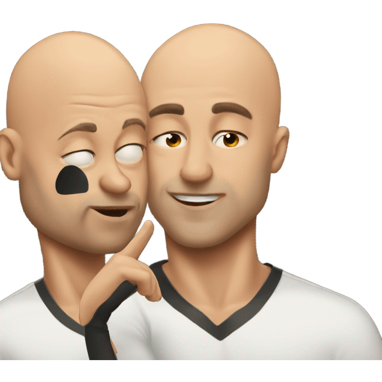 Muscular bald man blowing a kiss to another man emoji