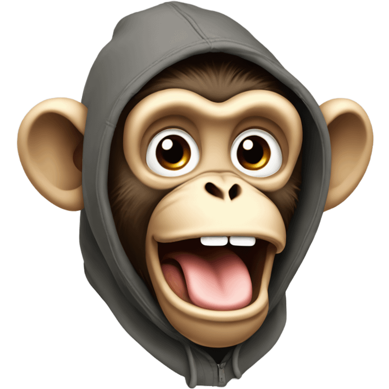 A monkey wearing a hoodie sticking out its tongue ￼ emoji