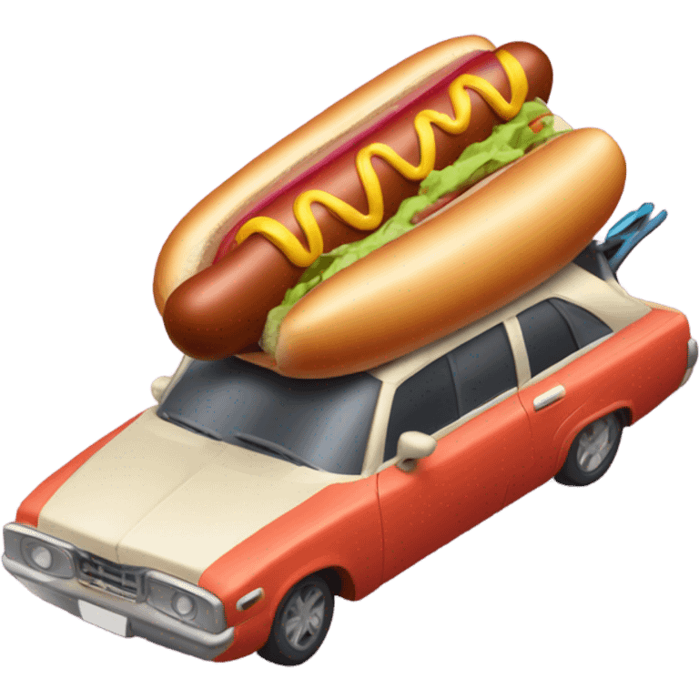 Hot dog in a car with skis emoji