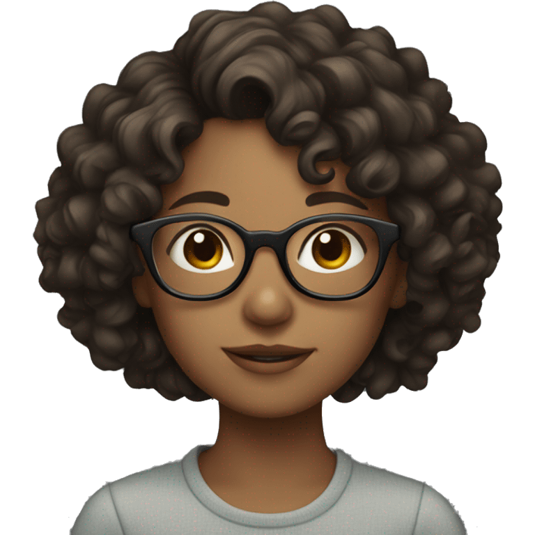 Girl with glasses, curly hair, brunette emoji