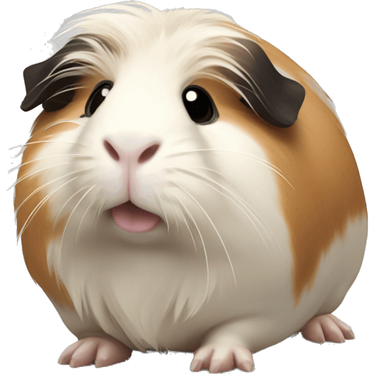 A gentle guinea pig with long, flowing tan and white fur, accented by dark patches around the face. emoji