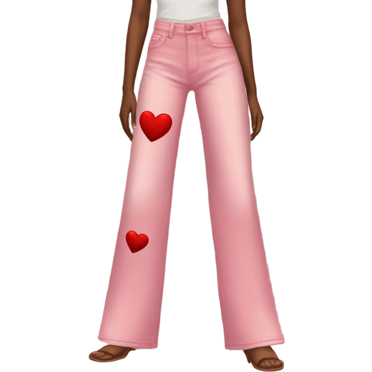 Realistic long Wide leg high waisted pink jeans with red hearts, isolated emoji