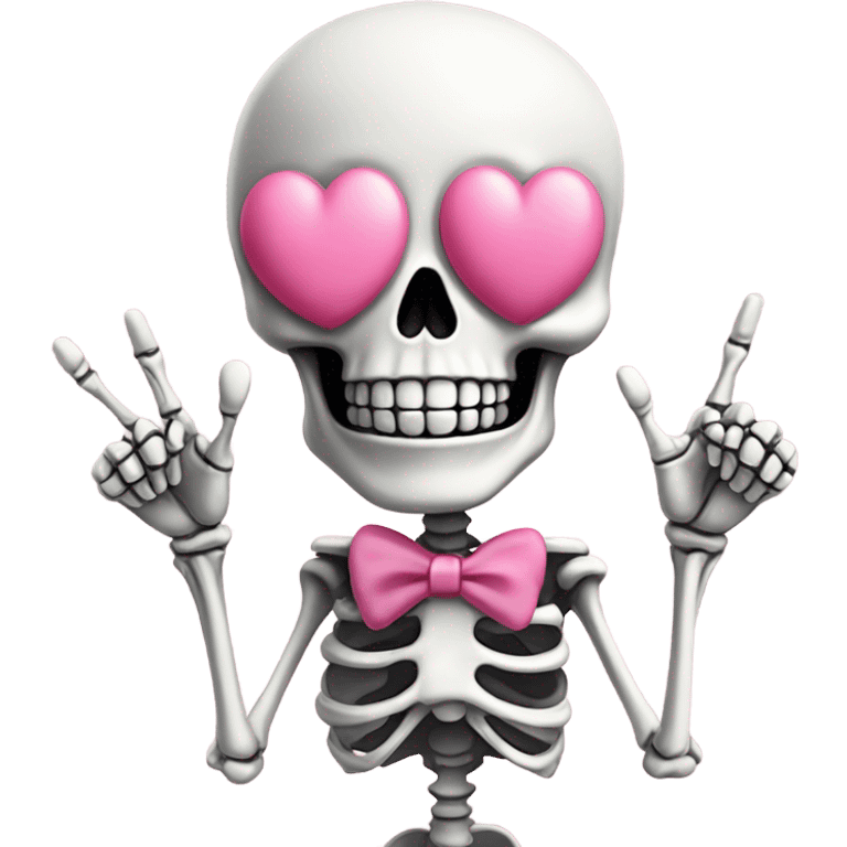 Cute skeleton w pink bow on head and pink heart eyes giving middle finger emoji