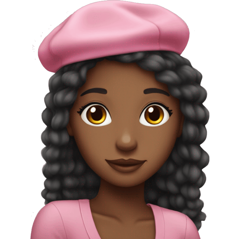 Pink French beret very pretty black girl long hair emoji