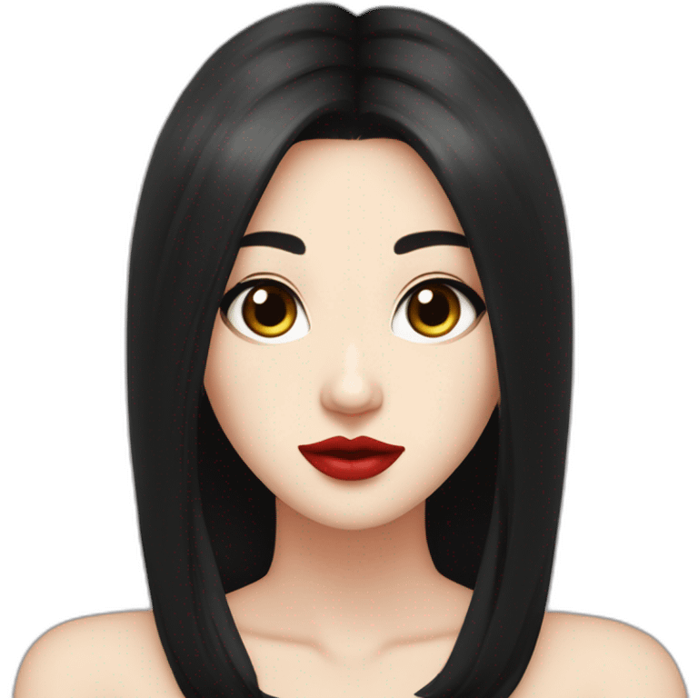 Beautiful young woman,Black hair,long hair,White skin,oval face,big eyes,Blackeyes,Redlips,Chinese emoji