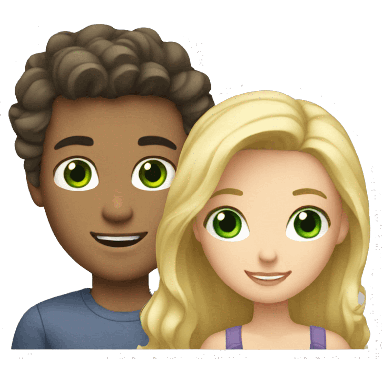 blonde guy with blue eyes with dark haired girl with green eyes emoji