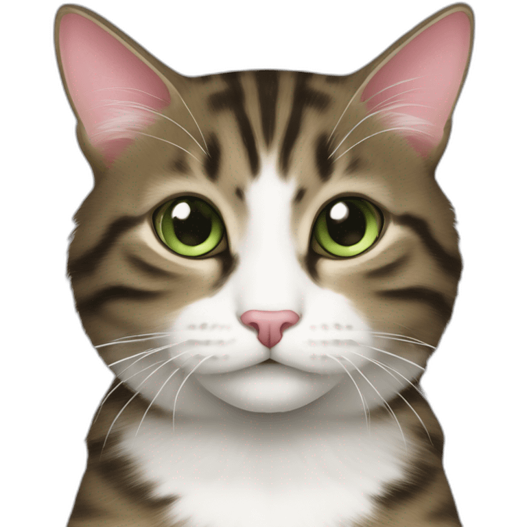 cat Tabby (Mainly black and brown) fluffy cat pink-nose light-green-eyes,-white-long-whiskers,-white-spots-near-the-nose,sharp chin.,long ears emoji