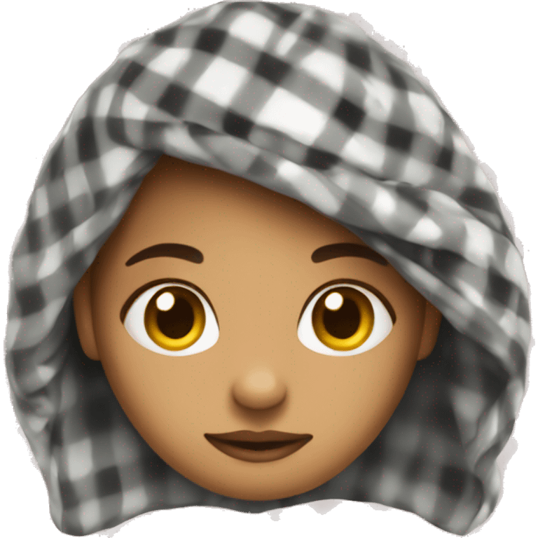 a girl wrapped in a plaid emoji