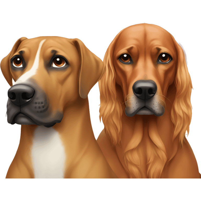 white man with long rainbow colored hair and twisted mustache next to a brown rhodesian ridgeback emoji