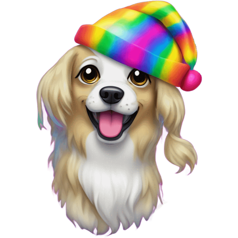 Lisa frank Christmas rainbow dog with Santa hat emoji