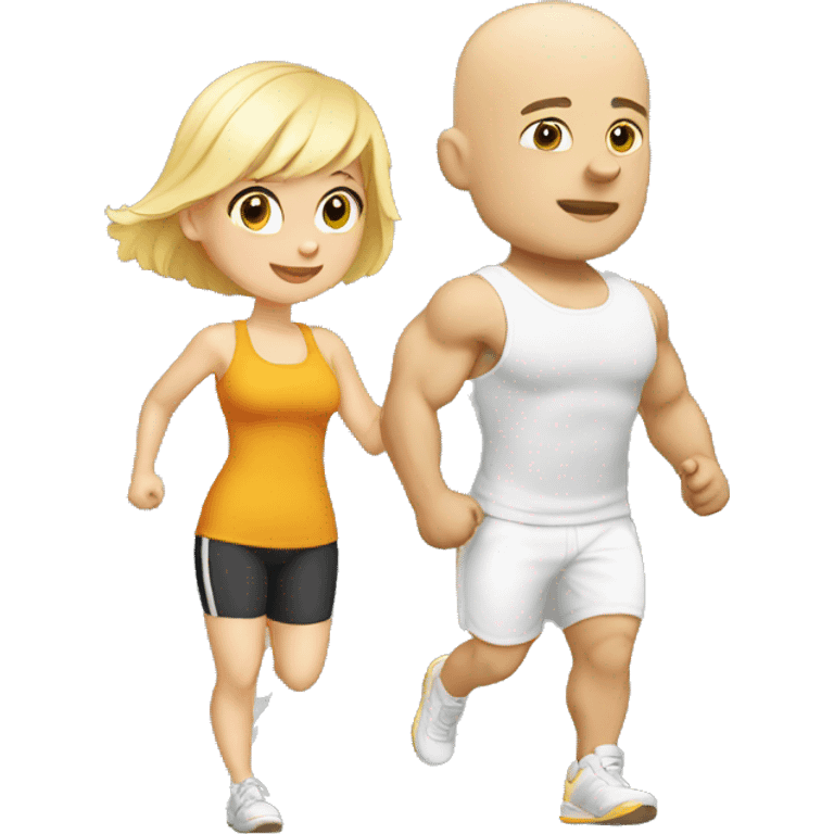 Blond girl going to the gym with a bald guy with white beart emoji