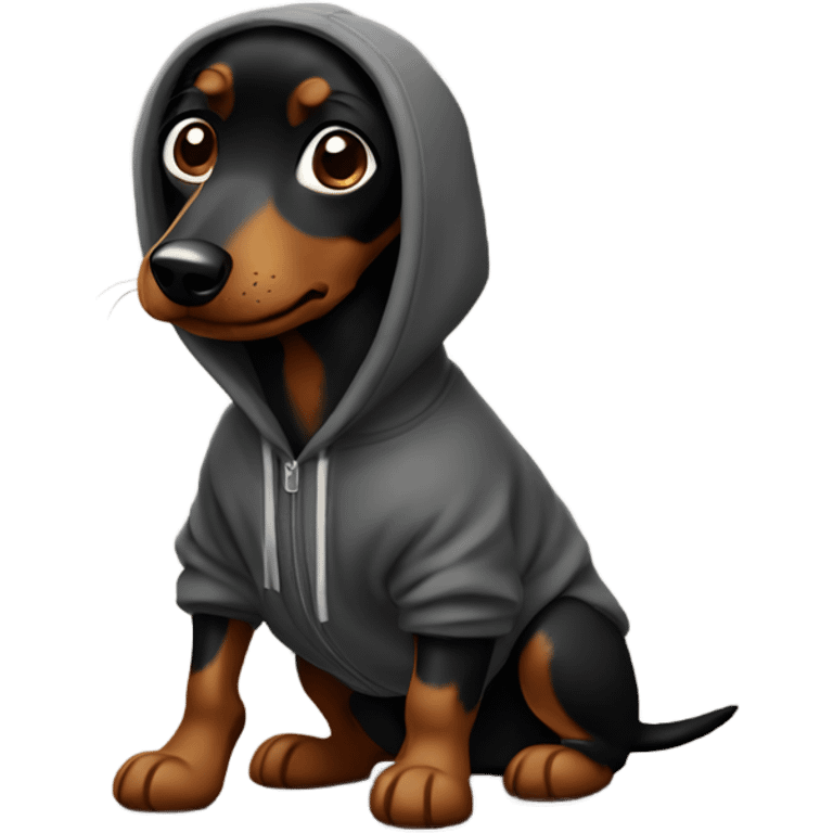 Black and brown Daushund wearing a hoodie  emoji