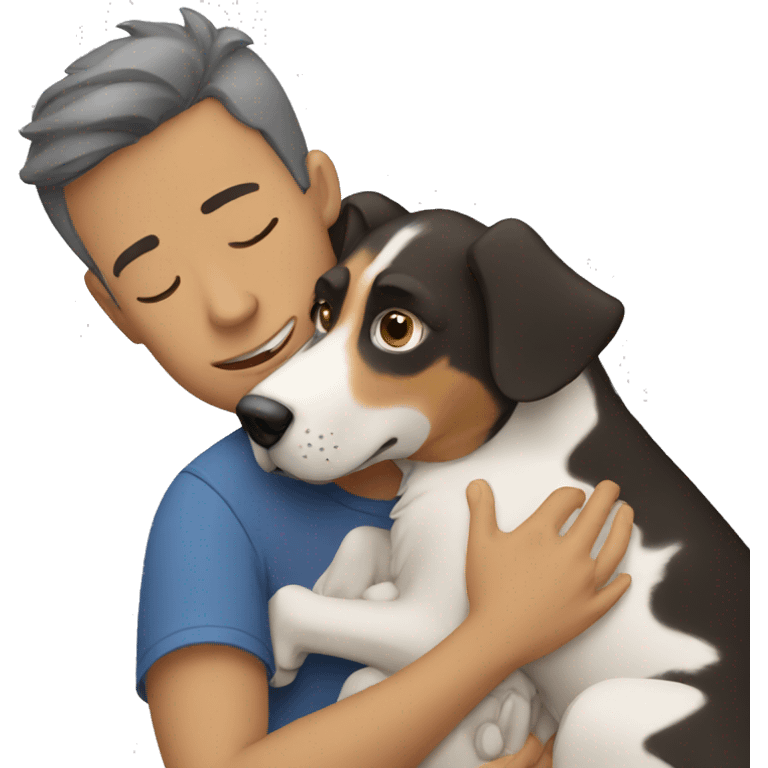 Man hugging dog emoji