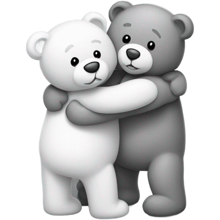 Two teddy bears, one grey and one white, giving each other a hug emoji