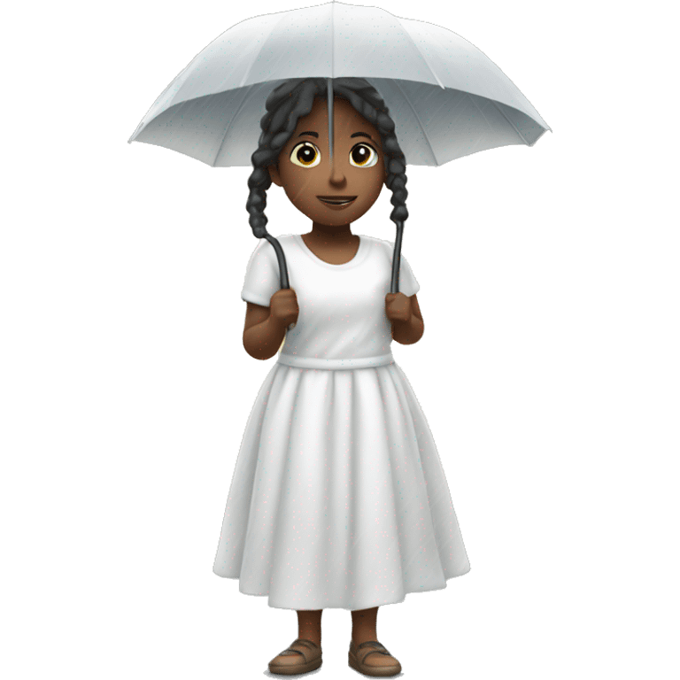 Girl standing in rain with white dress  emoji