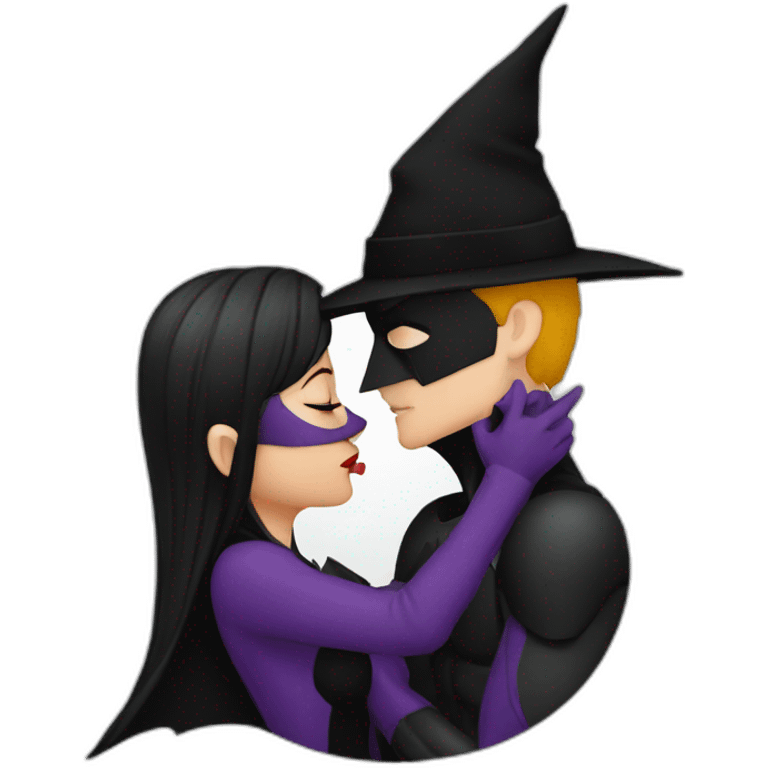 A witch kissing Batman emoji