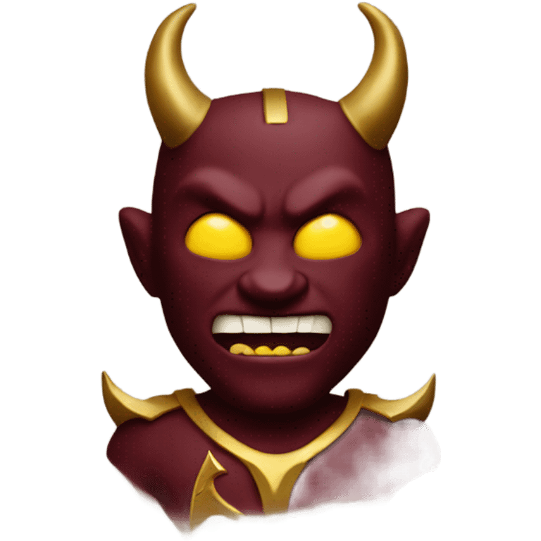 Maroon and gold devil with gold trident emoji