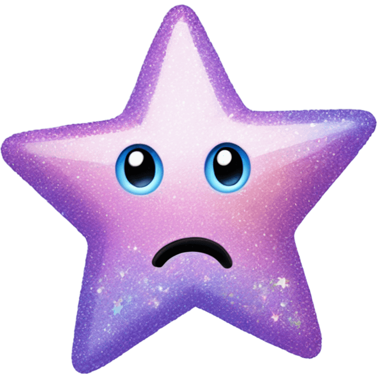 Lilac, blue, and pink glittery star with NO FACE, and a rainbow attached  emoji