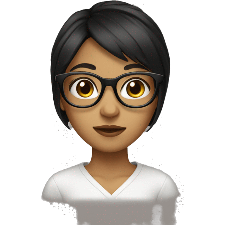 Girl wearing glasses brown black hair with long bangs  emoji