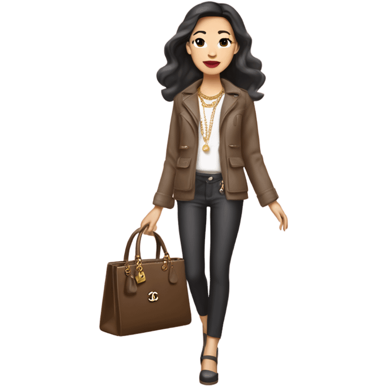 Brunnete Chanel Asian Girl with Birkin bag and Chanel necklace emoji