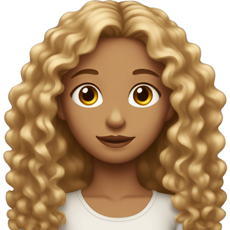 Pretty girl with tan skin, hazel eyes, and long golden brown curly hair emoji