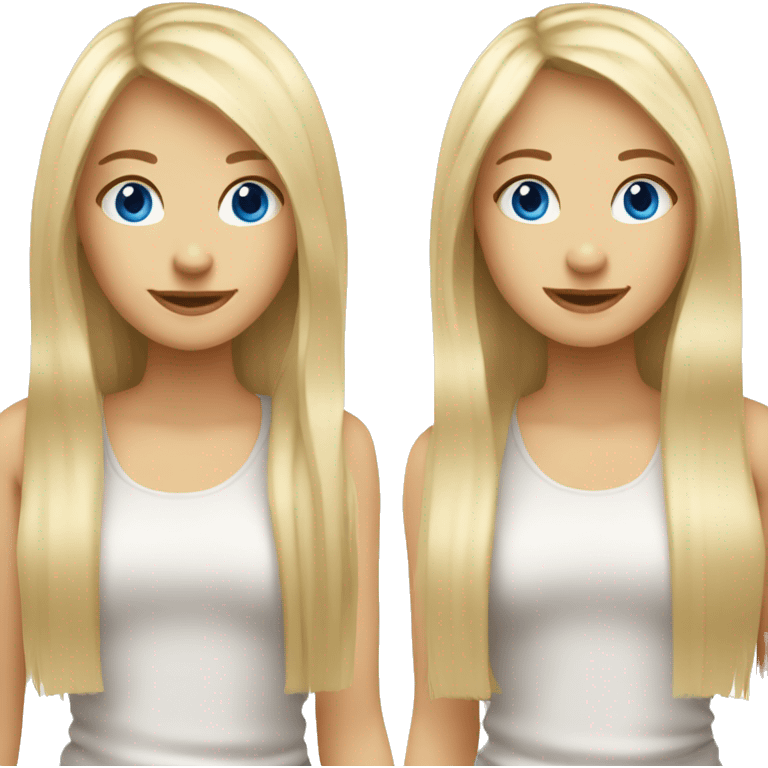 girl with long blonde hair with fringe no hairstyle and blue eyes welcoming happy emoji