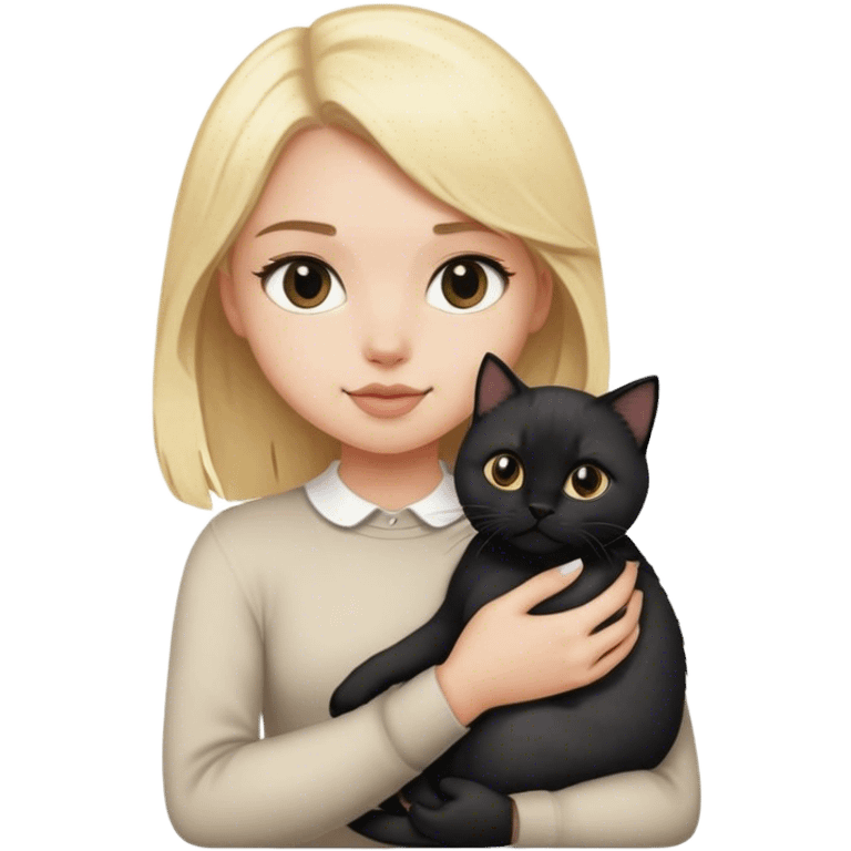 blonde girl light skin holds black british cat in her arms emoji